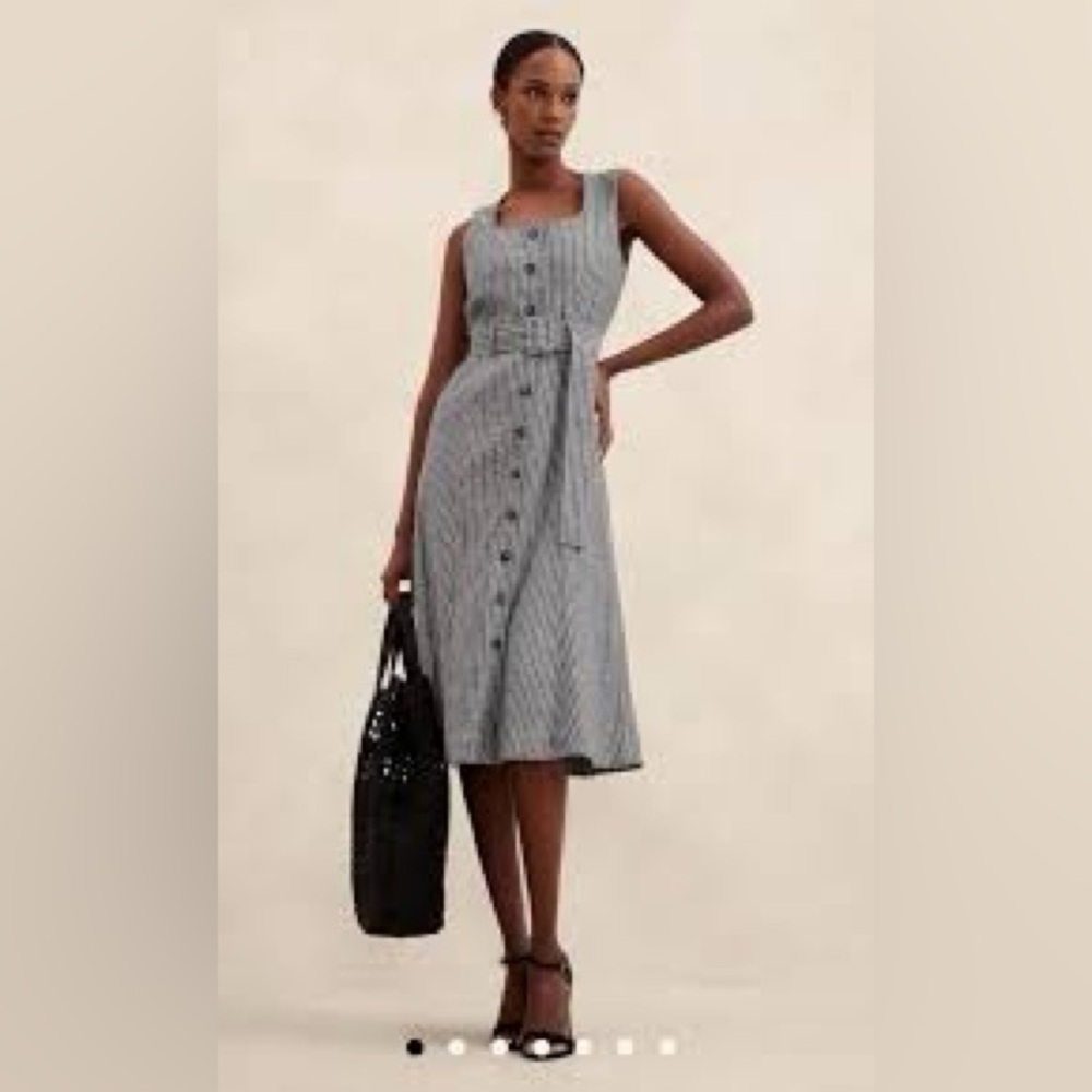Banana Republic Linen  Gray Buttoned Peplum Midi Dress